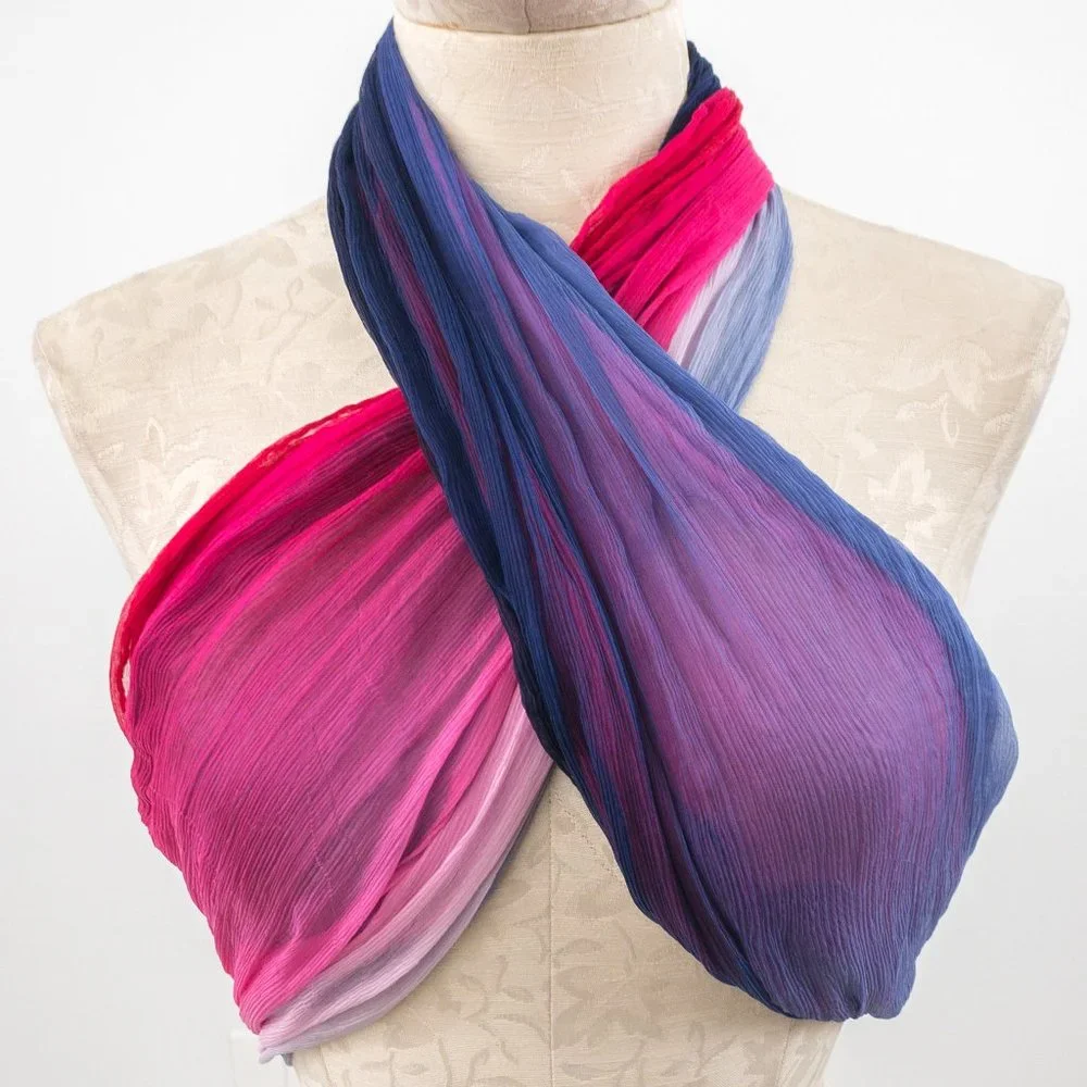 Vintage Silk Tie Dye Ombre Print Sheer Scarf Pink